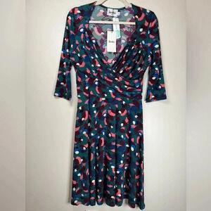 Leota “Noleena” Faux Wrap Style Abstract Print A-Line Dress Women’s Size Medium